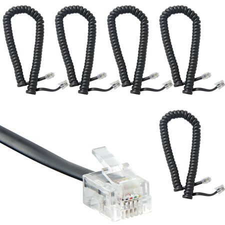 Newhouse Hardware 7 ft Uncoiled/1.33 ft Coiled Telephone Handset Cord, With RJ9 (4P4C) Connectors, Black, 5PK HSC7-BK-05
